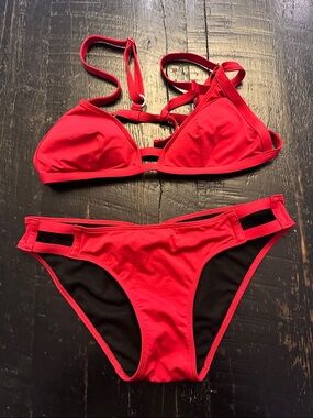 Women's Red Cutout Bikini Set - Stylish Two-Piece Swimwear